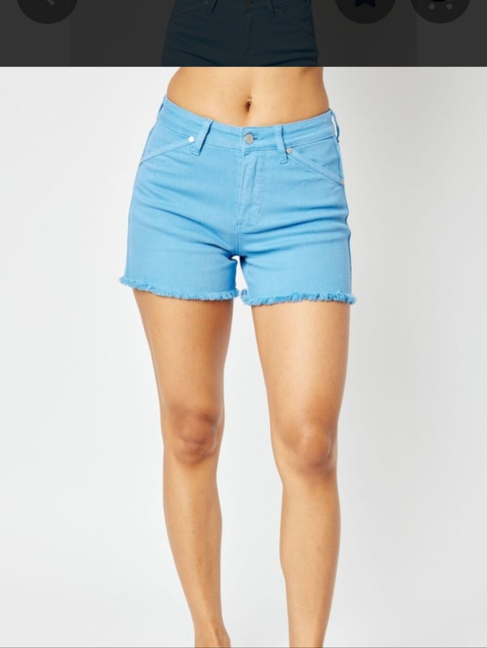 Ladies Mid-Rise Frayed Hem Denim Shorts - Light Blue